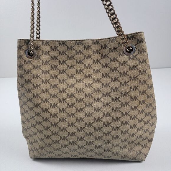 Michael Kors Jet Set Chain Large Signature Tote Khaki/Brown Coated Canvas Bag - Picture 2 of 15
